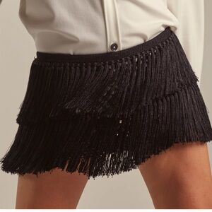 Designer Fringe Mini Skirt - Black